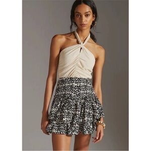 Anthropologie Maeve Tiered Mini Skirt New Size 10 Black White ANTHRO